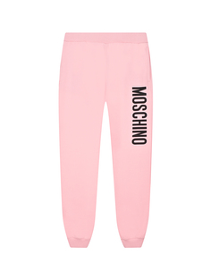 Розовые спортивные брюки с черным лого Moschino
