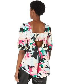 Блуза H Halston 3/4 Puff Sleeve Ruched Blouse, цвет Overlapping Floral Black