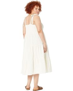 Платье Madewell Plus Eyelet Lucie Tie-Strap Tiered Midi Dress, цвет Lighthouse