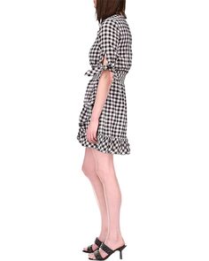 Платье Michael Kors Petite Tie Sleeve Gingham Dress, черный/белый