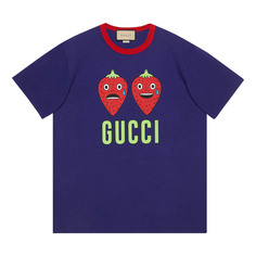 Футболка Gucci Strawberry Print Cotton, темно-синий