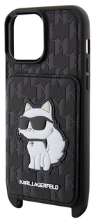 Karl Lagerfeld Чехол Saffiano Crossbody Choupette Cardslot для iPhone 15 Pro, черный