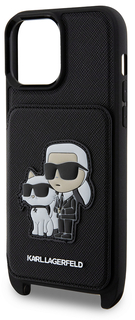 Karl Lagerfeld Чехол Saffiano Crossbody & Choupette Cardslot для iPhone 15 Pro Max, черный