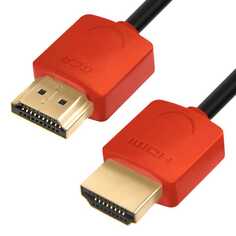 Кабель интерфейсный HDMI-HDMI GCR GCR-HM502 GCR-51213 1.0m HDMI 2.0, красные коннекторы Slim, OD3.8mm, HDR 4:2:2, Ultra HD, 4K 60 fps 60Hz, 3D, AUDIO,