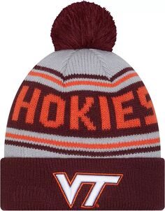 Мужская шапка-бини New Era Virginia Tech Hokies бордового цвета с помпоном и надписью