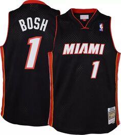 Mitchell &amp; Ness Черная майка Nike Youth Miami Heat Chris Bosh # 1 2012 Swingman