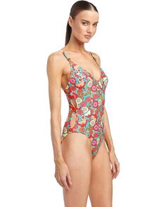 Купальник Robin Piccone Bibi Side Cutout One-Piece, цвет Iceberg Multi