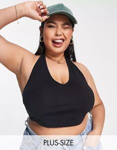 Черный укороченный топ с бретельками на шее ASOS DESIGN Curve