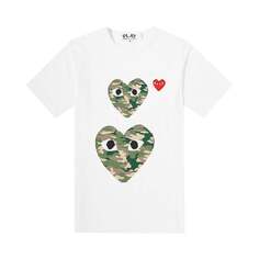 Футболка Comme des Garçons Short-Sleeve Play T-Shirt With Double Camo Hearts &apos;White&apos;, белый