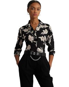 Рубашка LAUREN Ralph Lauren Petite Classic Fit Floral Crepe de Chine Shirt, черный