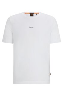 Футболка Boss Relaxed-fit In Stretch Cotton With Logo Print, белый