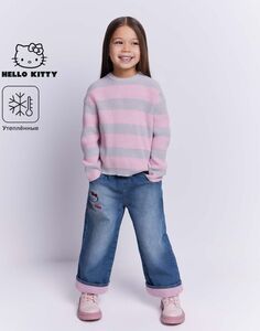 Утеплённые джинсы Long leg с вышивкой Hello Kitty для девочки Gloria Jeans