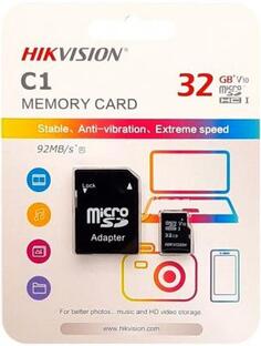 Флеш карта microSDHC 32GB Hikvision HS-TF-C1(STD)/32G/Adapter &lt;HS-TF-C1(STD)/32G/Adapter&gt; (с SD адаптером) R/W Speed 92/20MB/s , V10