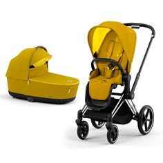 Детская коляска 2 в 1 Cybex Priam IV Люлька, ткань прогулочного блока Mustard Yellow и шасси Chrome Black